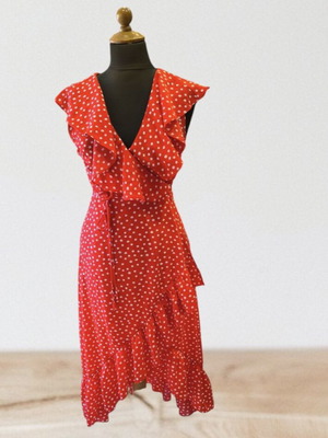 Midi dress red polka dot like new, size S