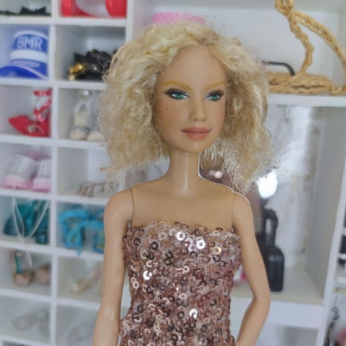 Barbie Curly Hair OOAK used with handmade pink gold dress