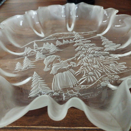 Walther serving platter made of frosted glass with Christmas scene new