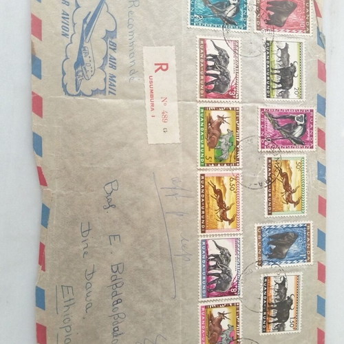 Postwar Airmail Envelope with Thematic Animal Stamps 1945 used