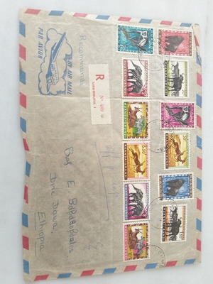 Postwar Airmail Envelope with Thematic Animal Stamps 1945 used