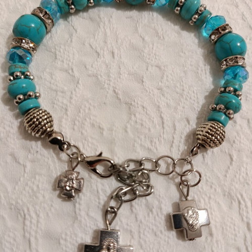 Cross bracelet new, turquoise and silver