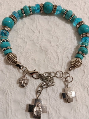 Cross bracelet new, turquoise and silver