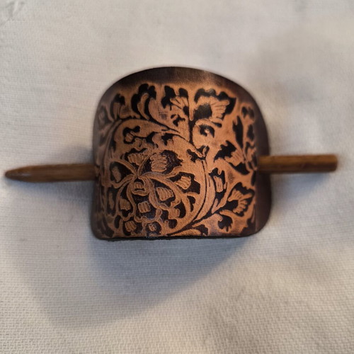 Leather Hair Barrette for Ponytail handmade, new, vintage