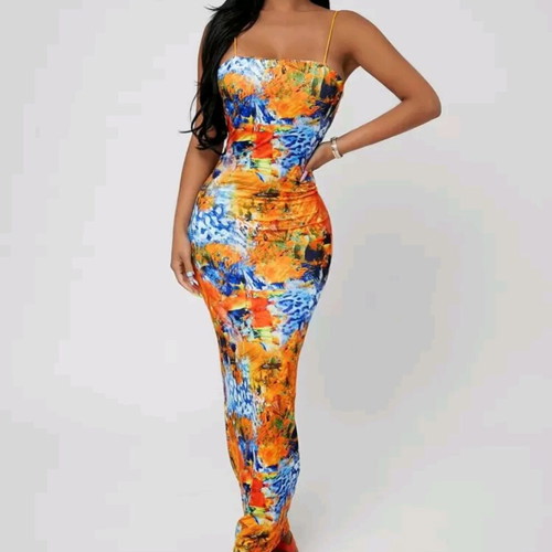 Shein summer print stretch long dress size M 38 new