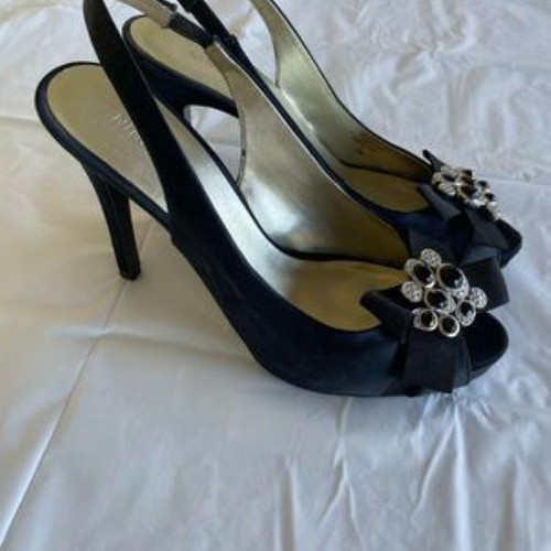 Nine West satin black high heel sandals used size 38