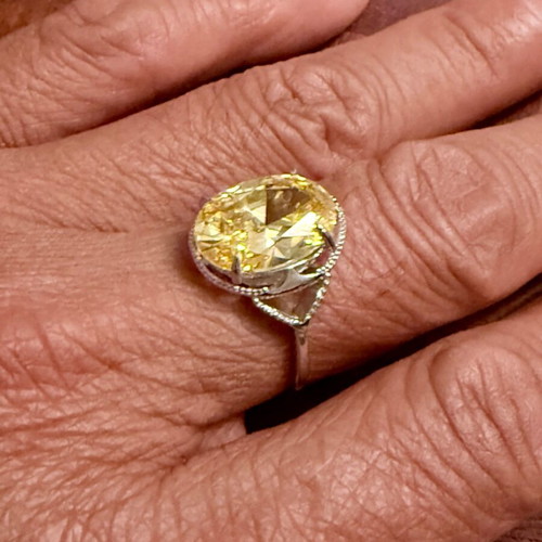 Canary Yellow Solitaire Ring 925 Silver with Cubic Zirconia, New