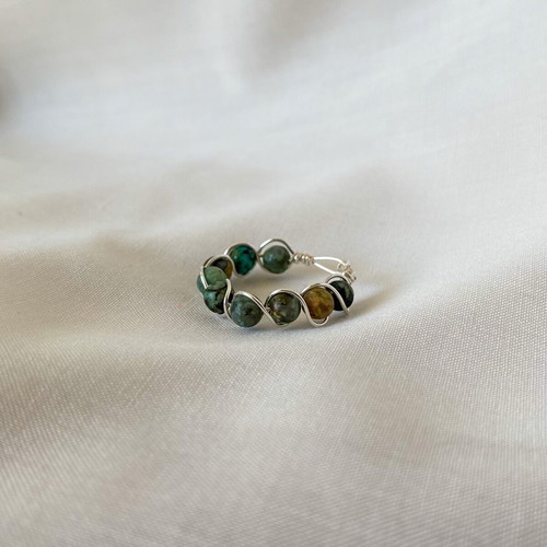 Handmade boho ring made to order with african turquoise and silver-plated wire