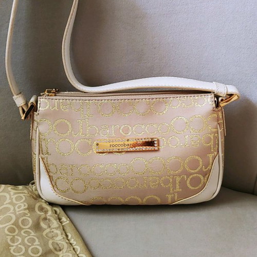 Rocco Barocco handbag used beige with gold letters and metal details