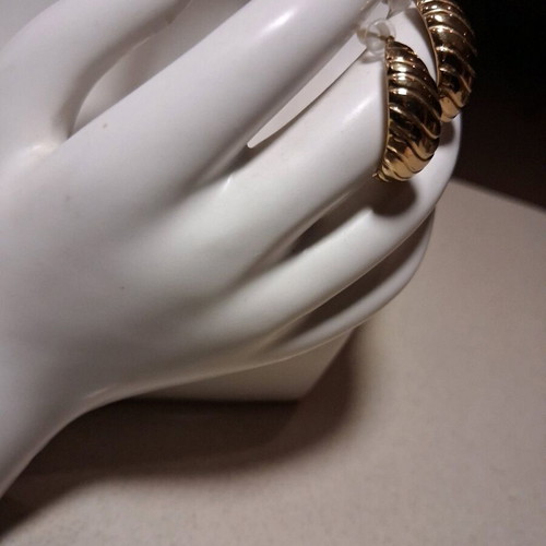 Vintage croissant-shaped hoop earrings used, gold tone stainless steel