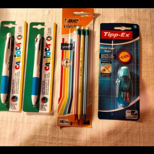 Stationery set with pens, pencils, correction tape, sharpener and eraser