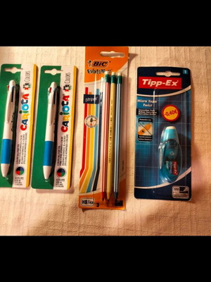 Stationery set with pens, pencils, correction tape, sharpener and eraser