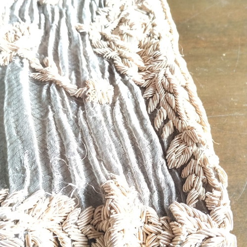Organza table runner embroidered with gold thread used, vintage 1950s