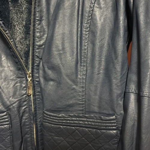 Women's eco-leather jacket with rich fur used, blue, size XXXL