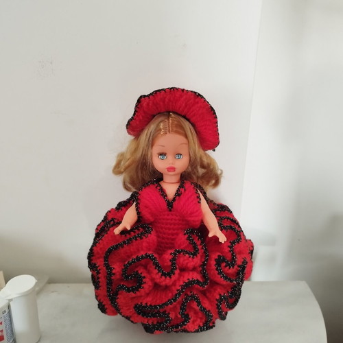 Vintage doll with embroidered dress like new, 32 cm