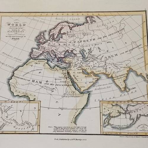 1923 Colored Steel Engraving Map of the Ancient Known World used
