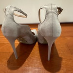 Ideal Shoes gray suede pumps with ankle strap like new