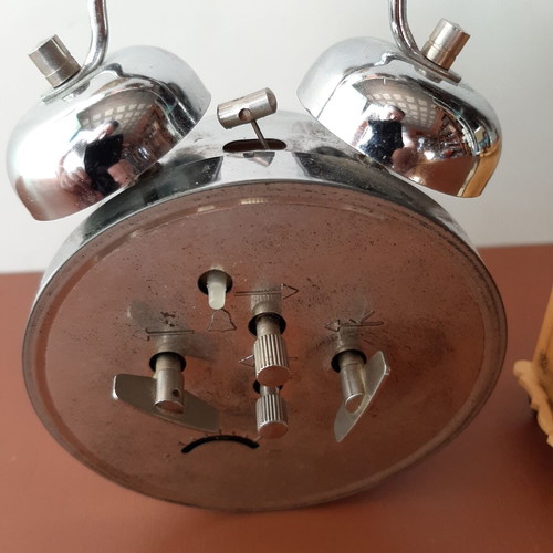 Set of two vintage wind-up clocks used, circa 1950