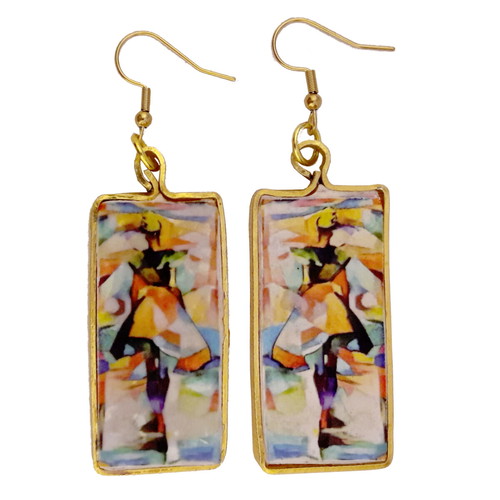Amoda I handmade earrings with abstract design, multicolor, gold-tone