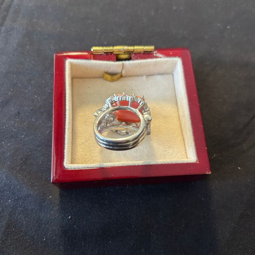 Silver 925 ring like new with orange and white stones