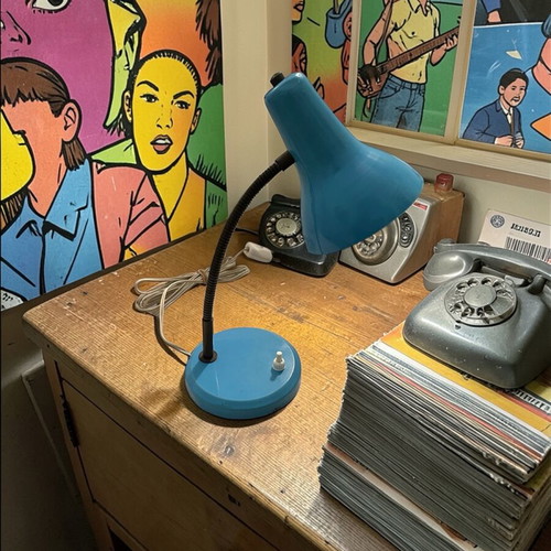 Vintage desk lamp 1960s used, turquoise with adjustable neck