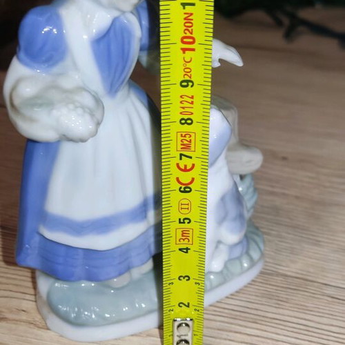 Porcelain figurine of girl with basket and dog like new, vintage