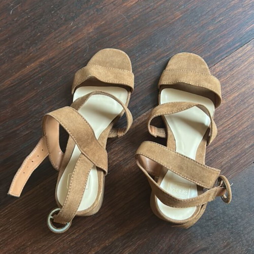 Sfera Suede Brown Sandals Size 37 New Medium Thick Heel