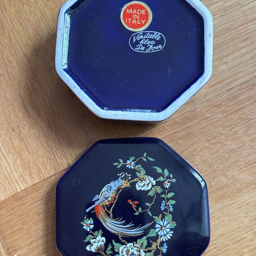 Small porcelain jewellery box blue cobalt and 24k gold new