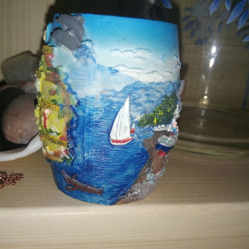 Ceramic toothpick holder new with embossed summer scenes
