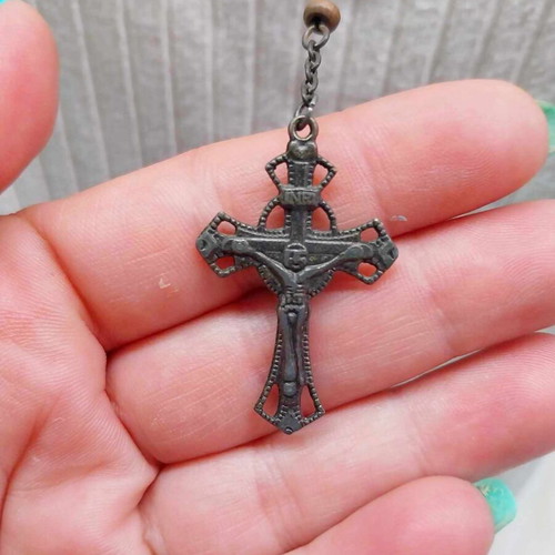 Antique unique necklace used from Italy with Virgin Mary and INRI cross