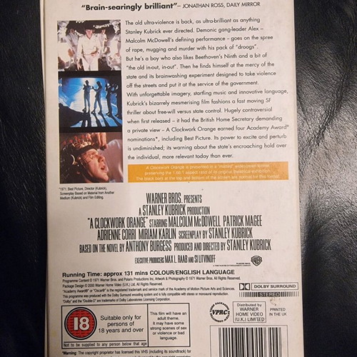 Clockwork Orange VHS like new social genre