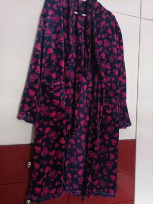 Women's home robe one size, blue and pink hearts
