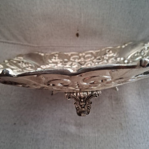 Vintage silver-plated tray 25cm used, decorative baroque design