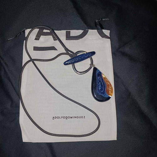 Adolfo Dominguez necklace used, blue and brown teardrop pendant