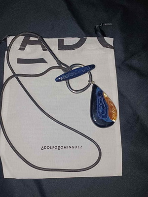 Adolfo Dominguez necklace used, blue and brown teardrop pendant