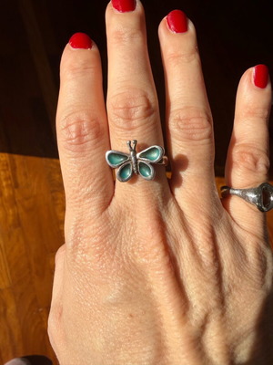 Butterfly ring silver 950 like new, turquoise