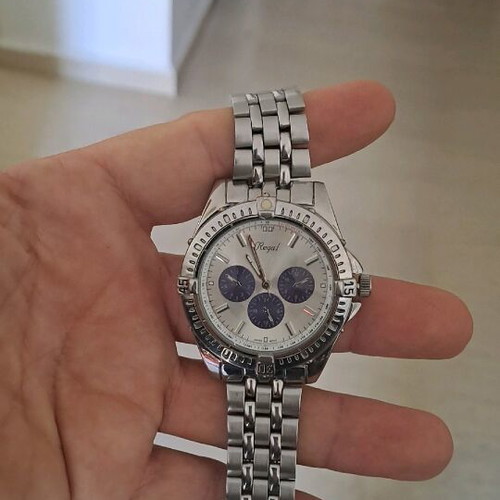 Regal wristwatch men's used, silver with blue decoration