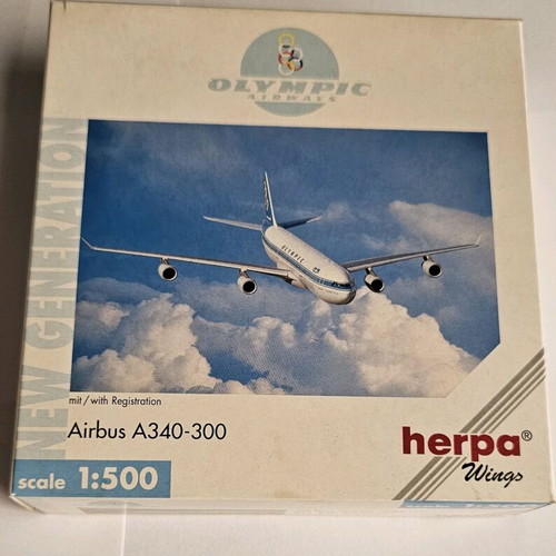 Herpa Olympic Airways Airbus A340-300 diecast model like new with box