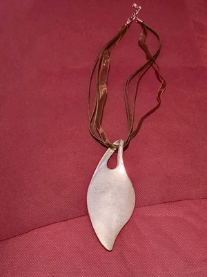Necklace with organza and leather with large metal element new