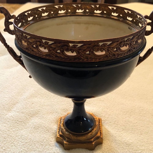 Sevres vintage bowl used, 20th century blue cobalt porcelain
