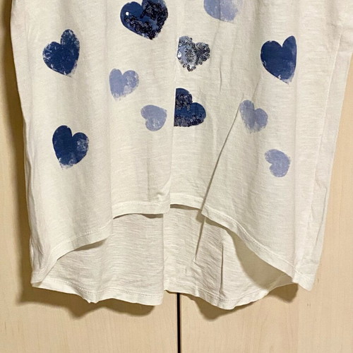 Zara white cotton blouse with blue sequin hearts like new