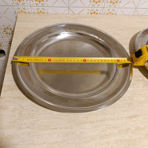 Two used Palamidis stainless steel platters 34 cm