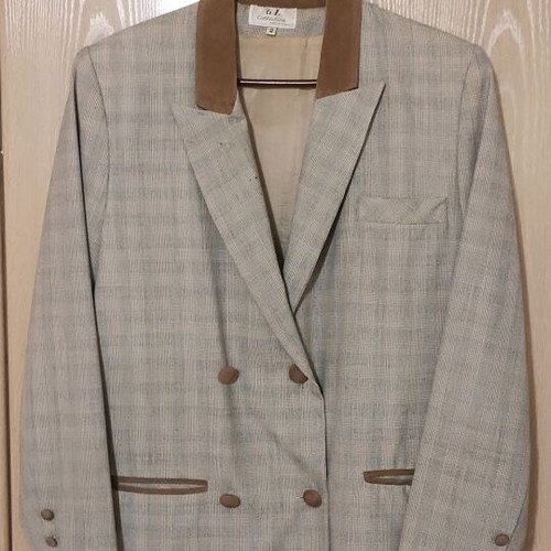 Vintage jacket with leather details in grey beige, size XL, like new