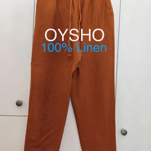 Oysho linen trouser XS, like new, brown-orange