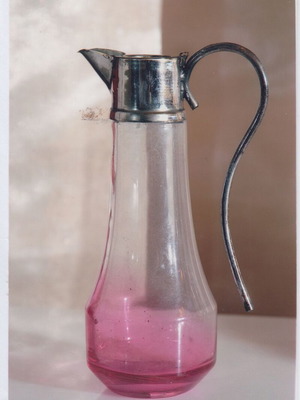 Vintage jug like new, crystal with pink tint and silver-plated bronze spout
