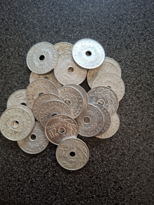 Old Greek 20 Lepta Coins used, lot of 25 with hole