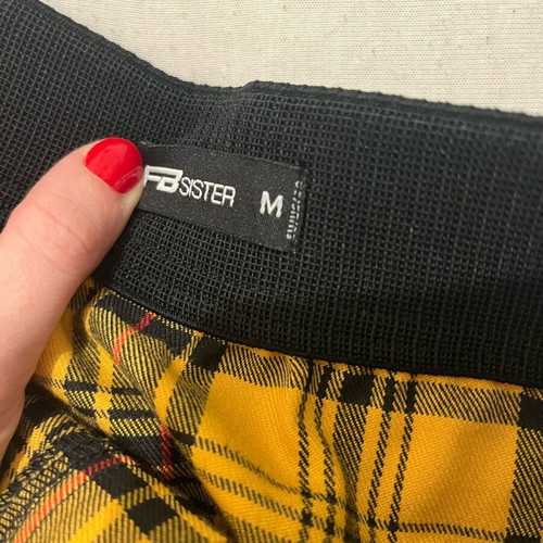 Fishbone mini skirt checked black yellow new