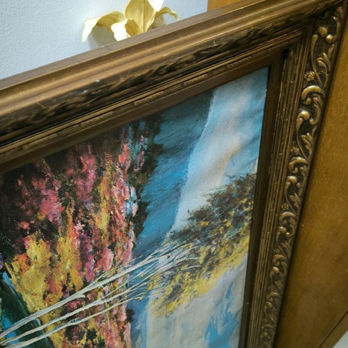 Oil painting 120x60 with wooden frame and frame damages