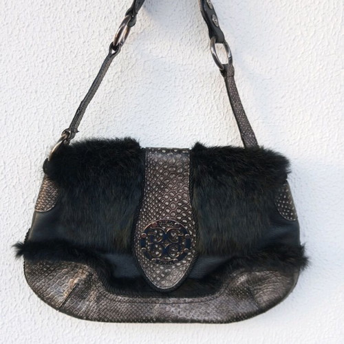 Gizia shoulder bag gray black leather with fur new very special