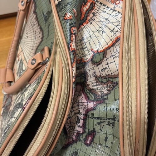 Vintage World Map suitcase used with wheels and telescopic handle